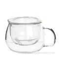 Round Shape Drinking Glass Tea Cup With Handle And Lid